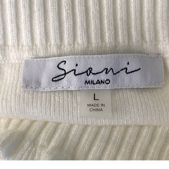 SIONI MILANO WHITE MOCK NECK FRINGE TRIM LONG SLEEVE SWEATER. WOMEN’S SIZE LARGE - Picture 6 of 7